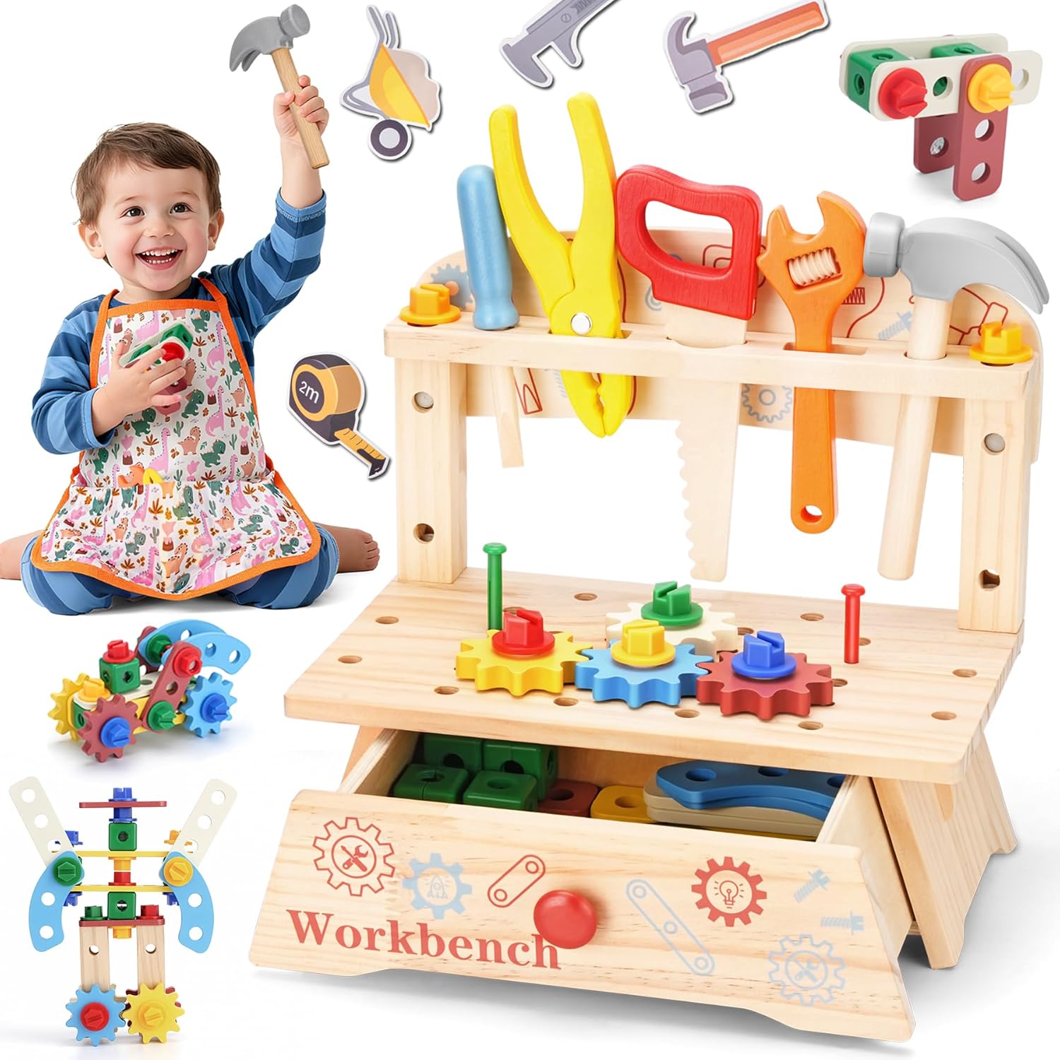 Workshop Tools Toy - Banco de ferramentas de madeira para